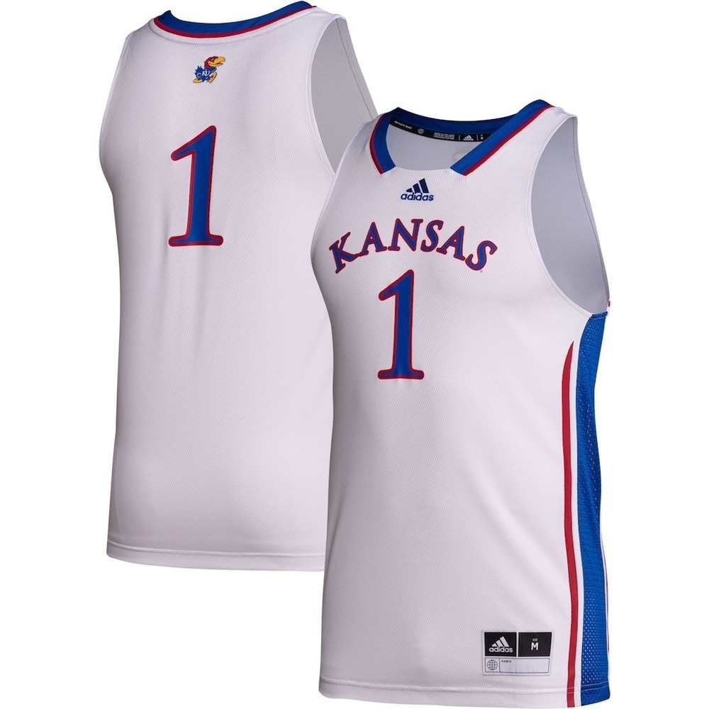 New Adidas‎ Mens KU Kansas Jayhawks Basketball Jersey Size XL White #1 Swingman